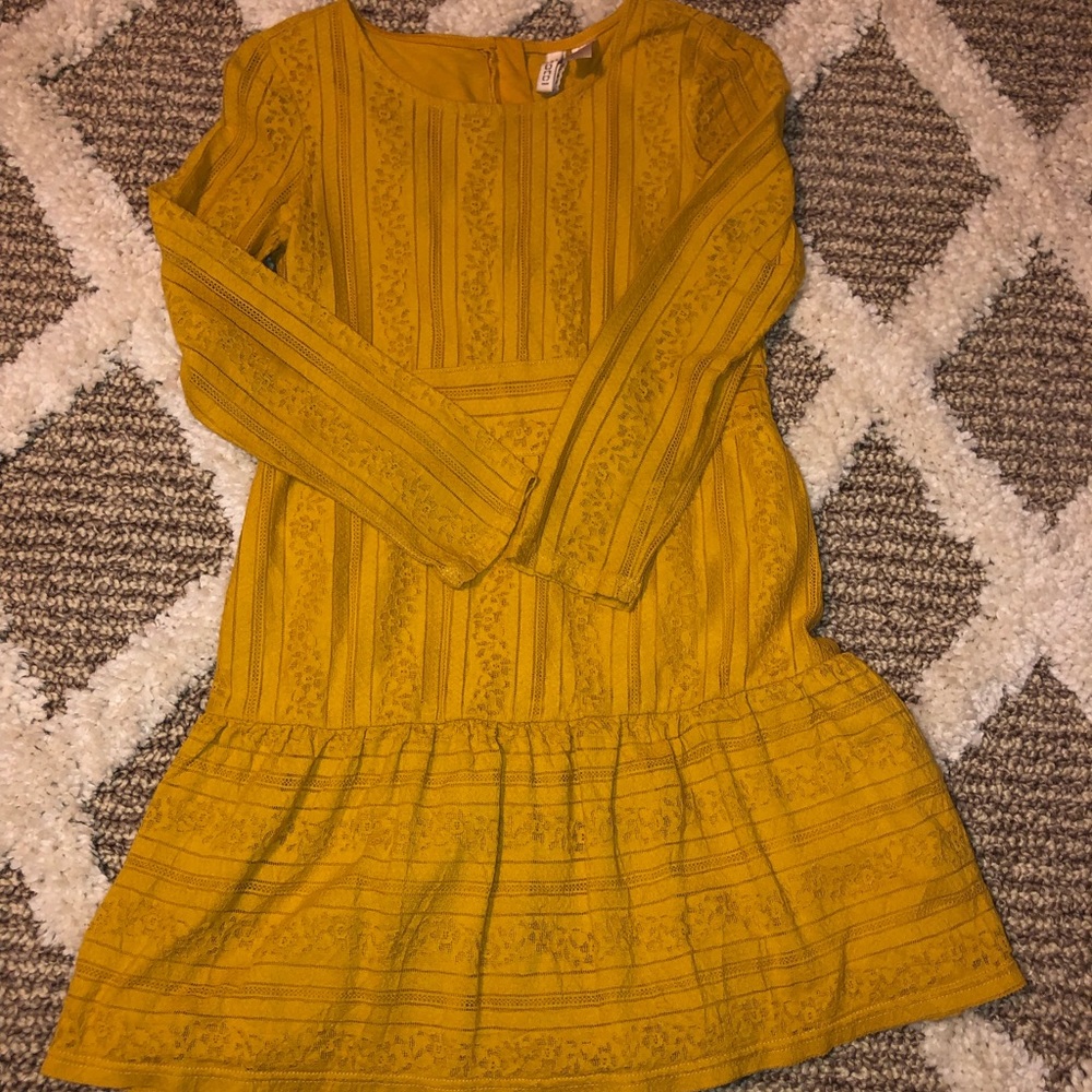 Long sleeve mustard lace overlay dress